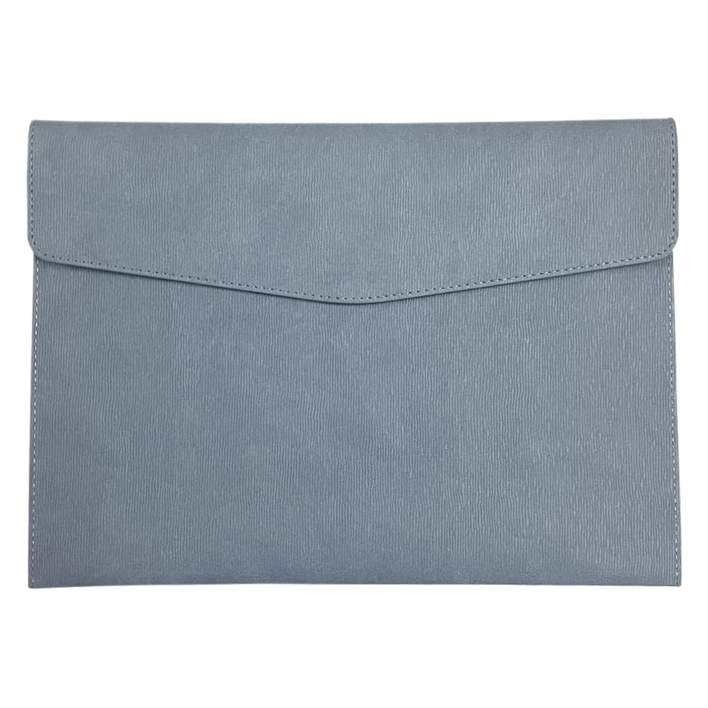 OneyijunA4 File Folder PU Leather Document Holder Pockets Waterproof Portfolio Envelope Folder Case with Snap Closure 33x24cm Blue