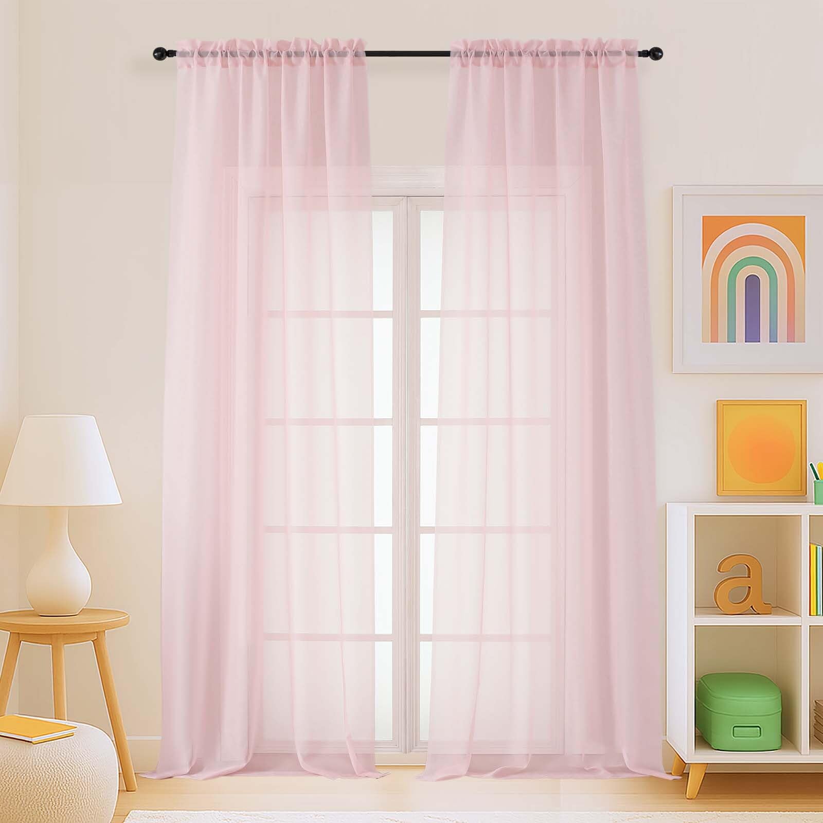 Ebesto Blush Pink Sheer Curtains for Window 96 Inches Long 2 Panels, Soft Airy Light Filtering Voile Sheer Curtains for Living Room Bedroom, Dual Rod Pocket Elegant Window Drapes, 2x42Wx96L Inches โ image 1