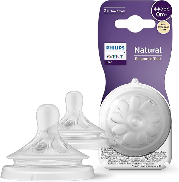 Philips Avent Responsywny smoczek do karmienia Natural 0m+, 2 szt. (model SCY962/02), Wypływ 2-0m+