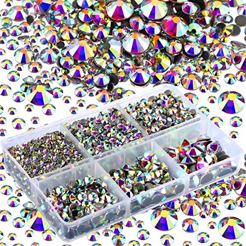 4000 Pieces Mixed Size Hot Fix Round Crystal Gems Glass Stones Hotfix Flat
