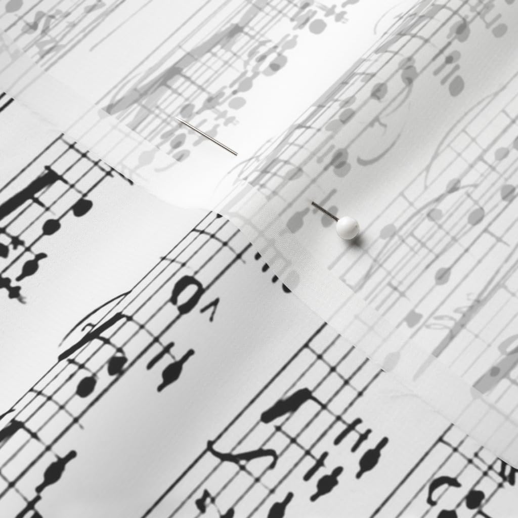 Spoonflower Fabric - Black White Music Notes Musician Piano Musical Printed on Chiffon Fabric by The Yard - Sewing Fashion Apparel Dresses Home Decor