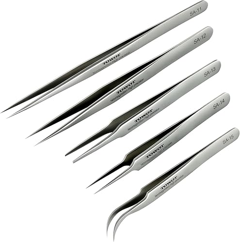 Vista 9 de Pinzas de precisión, pinzas ultrafinas puntiagudas de acero inoxidable para manualidades, electrónica, soldadura, trabajo experimental, fabricación