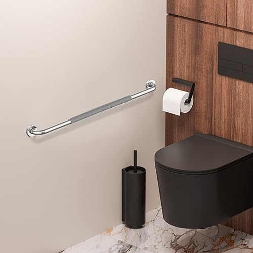 Miniatura 4 de Munzong - Barra de agarre para ducha de 32 pulgadas, 2 unidades, barra de agarre de baño de acero inoxidable cromado con agarre de goma gris