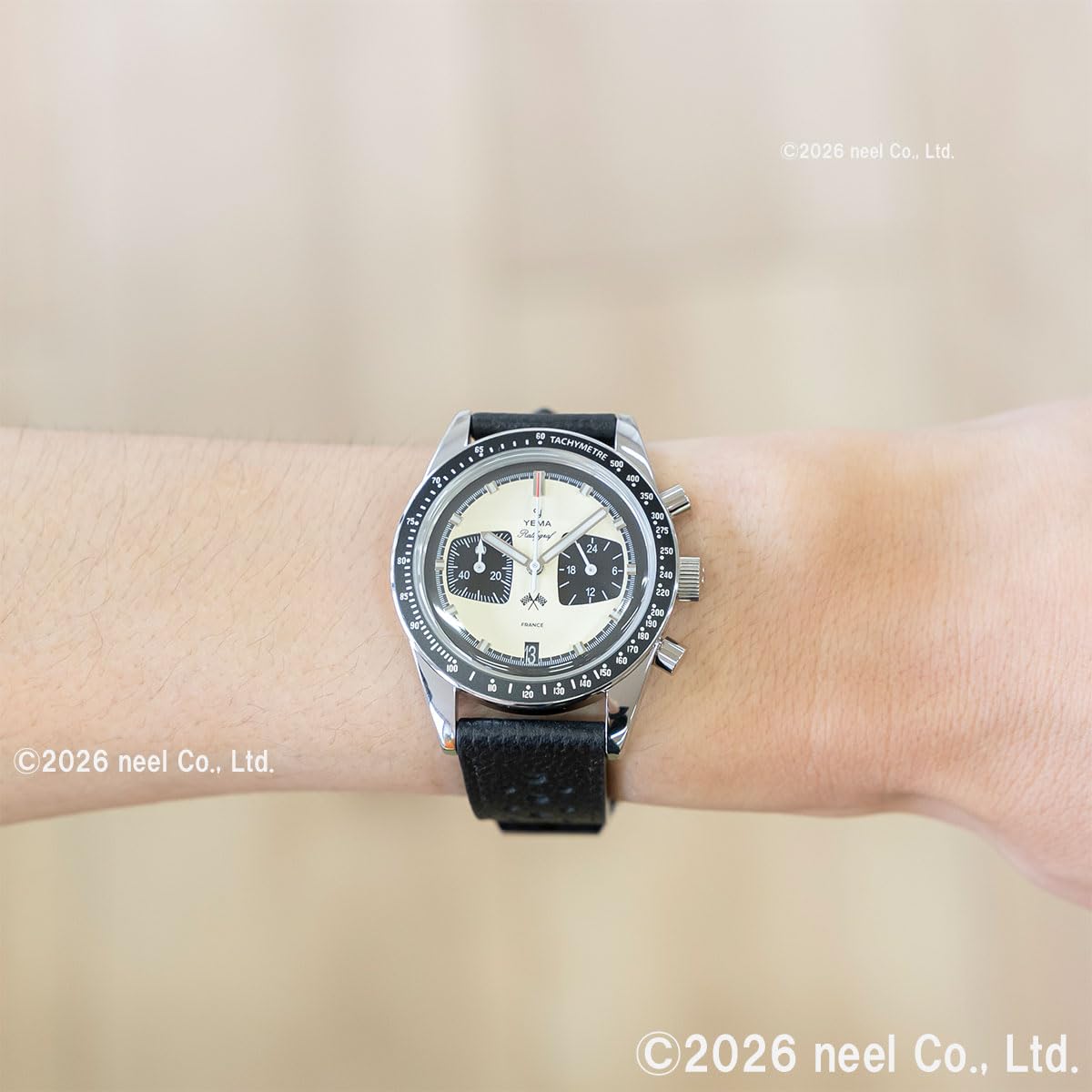 YEMA Rallygraf Panda Acero Híbrido Mecánico Cuarzo Cuero Blanco Reloj Hombre, Negro , Correa