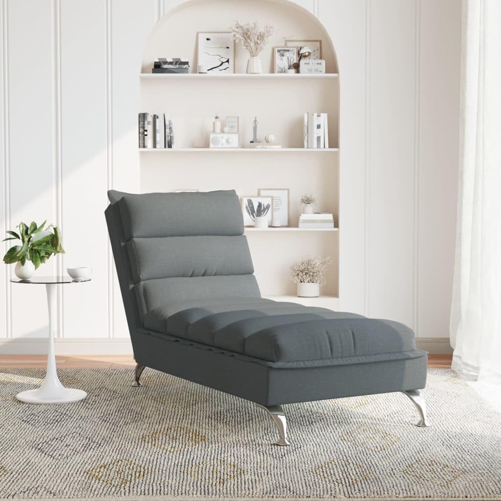 Chaise Longue con cuscino, in tessuto grigio scuro, poltrona reclinabile, poltrona reclinabile, sedia da salotto, ottomana, divano, divano, panca, relax, lettura, sonno, riposo, soggiorno