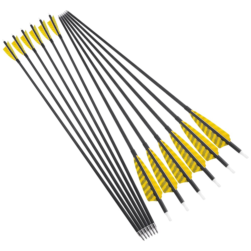 SHARROW Frecce in Carbonio per Tiro con L'Arco 30 Pollici Freccia di Carbonio Fletching Piume Naturali 500 Spine Frecce di Caccia per Arco Ricurvo Compound