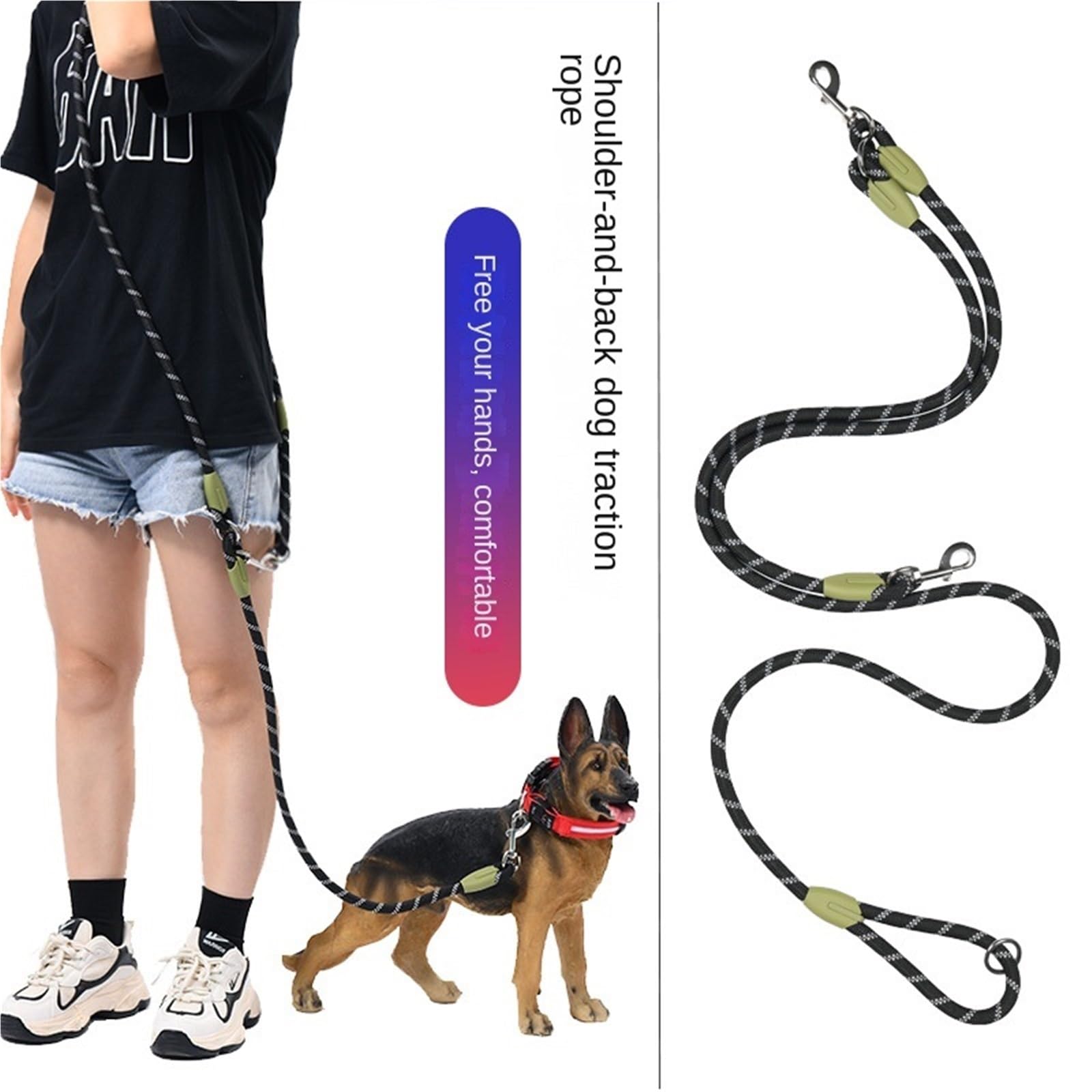 Ceinture en Nylon for Chiens de Compagnie, Laisse de Traction for la Course, Mains Libres pour Ceinture, Running(Black)