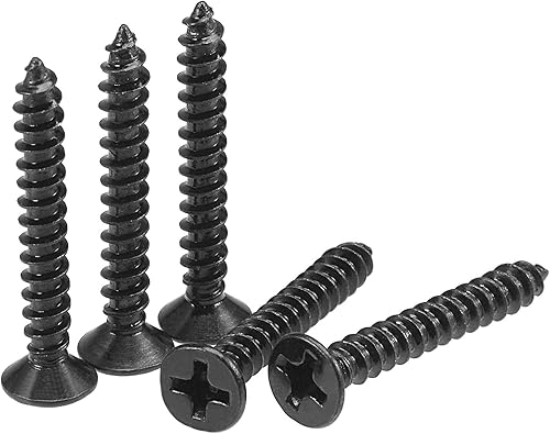 Miniatura 6 de uxcell Tornillos de madera M3.0.197 x 0.472 in Tornillos autorroscantes Phillips de cabeza plana de acero al carbono Tornillos autorroscantes Negro