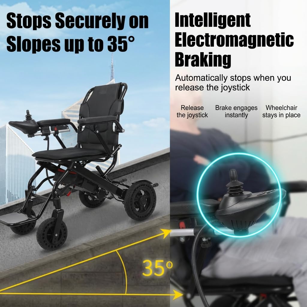 Sedia a rotelle elettrica pieghevole per la mobilità degli anziani, sedia elettrica da viaggio approvata dalle compagnie aeree con doppio motore da 500 W, portata 12 miglia, telaio leggero 22 kg