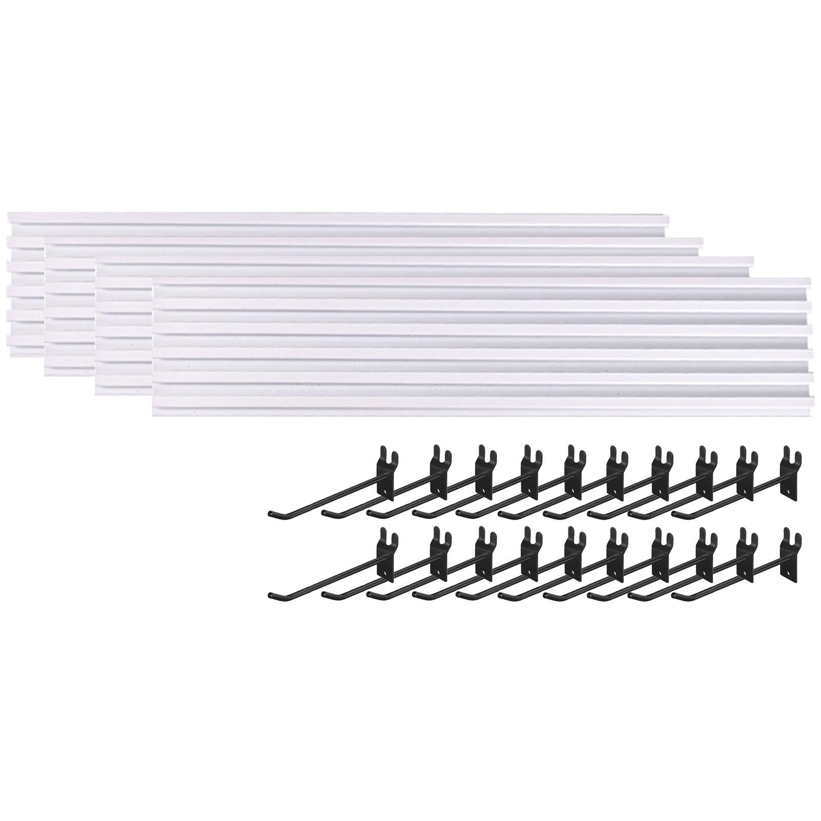 Pannello Slatwall, Doghe Ad Incastro Pannelli Da Parete, Parete Da Garage Mensola Portaoggetti Con 20 Ganci, Resistente Montaggio A Parete PVC Rastrelliera Portaoggetti Per Negozi Al Dettaglio(White,1