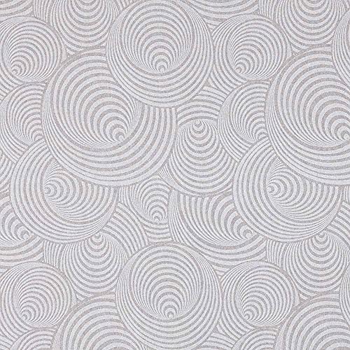 Kt KILOtela - Tela Loneta Estampada, Decoración, Tapizar, Cojines, Cortinas, Colchas, Bolsos, Manteles, Manualidades, 100 cm Largo x 280 cm Ancho, Geométrico. Círculos 3D, Blanco, Beige ─ 1 Metro