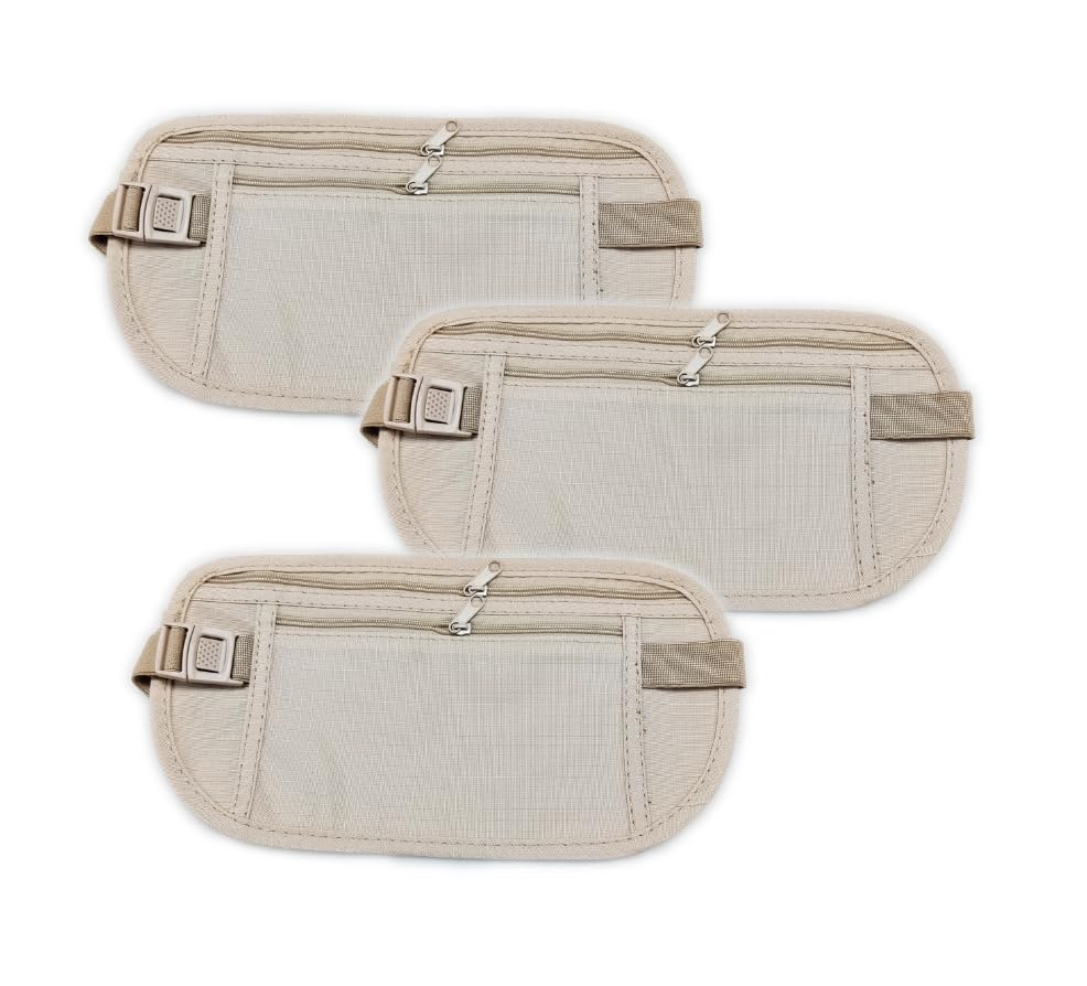 3 Cinture di denaro nascoste, borsa di sicurezza antifurto, borsa sportivo, cintura regolabile, borsa da viagagio impermeabile per passaporto, denaro contante, Kaki, borsa soldi
