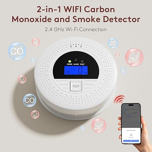 Miniatura 2 de WiFi Smoke and CO Detector 3-Pack  Smart APP Alert & Real-Time LCD Display 85dB Loud Alarm, Phone Notifications, Easy Install, Battery Powered for