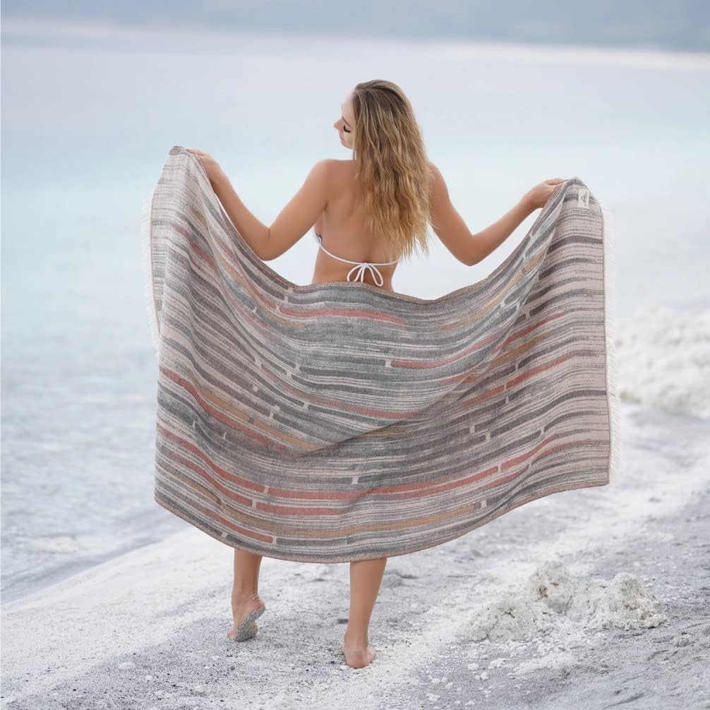 BAGNO MILANO Beach Towels Organic Turkish Cotton Soft, Quick Dry Oversized Turkish Towel Throw Blanket for Beach, Yoga, Spa, Pool (Beach Towel, Maia Black)
