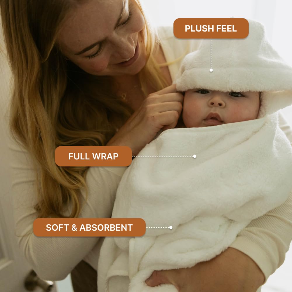 Parker Baby Co. Toalla de baño de algodón suave con capucha para bebés y niños, Blanco, Toddler/Kids