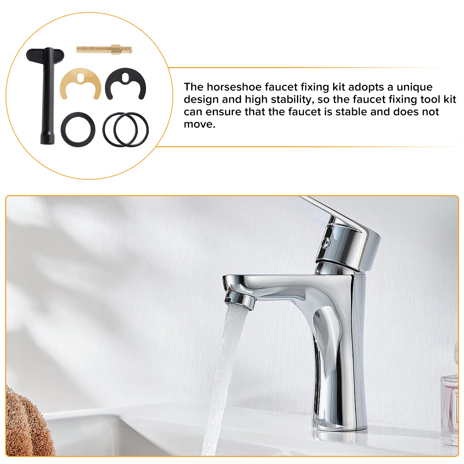 M8 Kit de Fijación de Grifo Monobloque, Fijación Grifo un Solo Orificio, con Llave Inglesa, para Cocina Baño Lavadero, Dorado