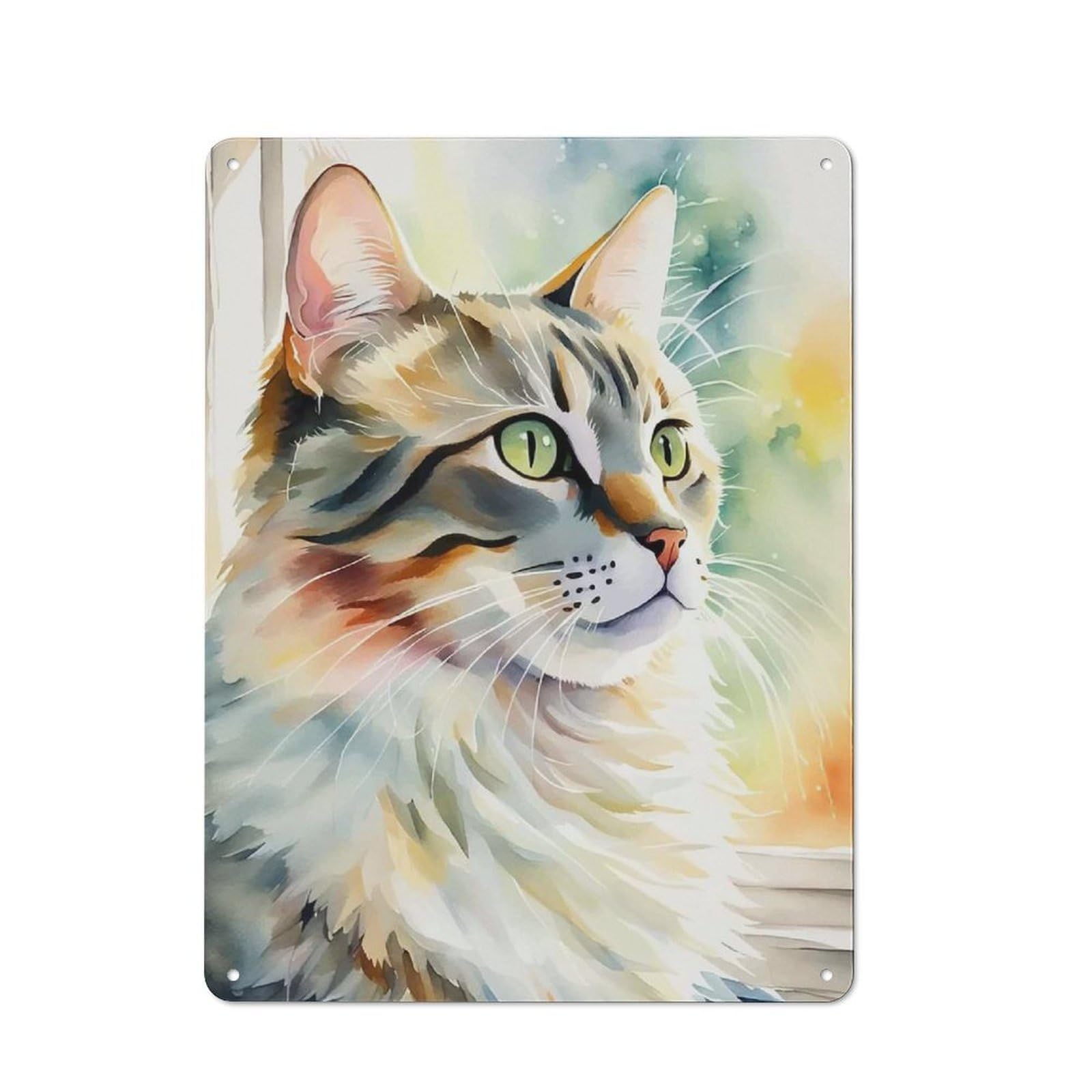 Junmoney Style-10 Tin Wall Plaque 40X30cm With Watercolor Cat Portrait Blissful Cat Whiskers For Café Or Home Bar, New-Space Wall Decor For Hospitality Decor Collectors