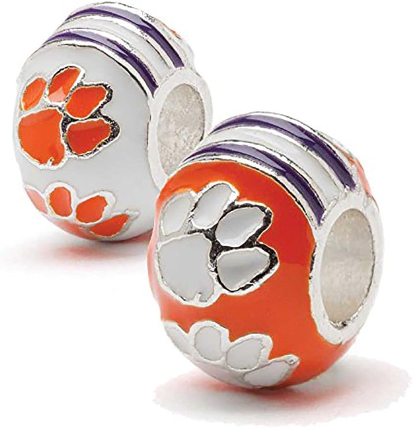 Clemson University Bead Charms | Set of Two Clemson Charms | Officially Licensed Clemson University Jewelry | Stainless Steel | Clemson Tigers Gift | Fits Most Popular Charm Bracelets
