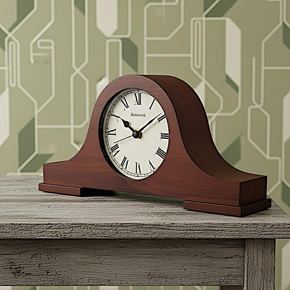 Holzwerk Madera Vintage Rustico Retro Reloj de Mesa Marrón Tradicional Reloj de Mesa Elegante Reloj de Mesa de Madera Sin Tictac Silencioso Números Romanos Números Reloj de Chimenea Salón Cocina Reloj
