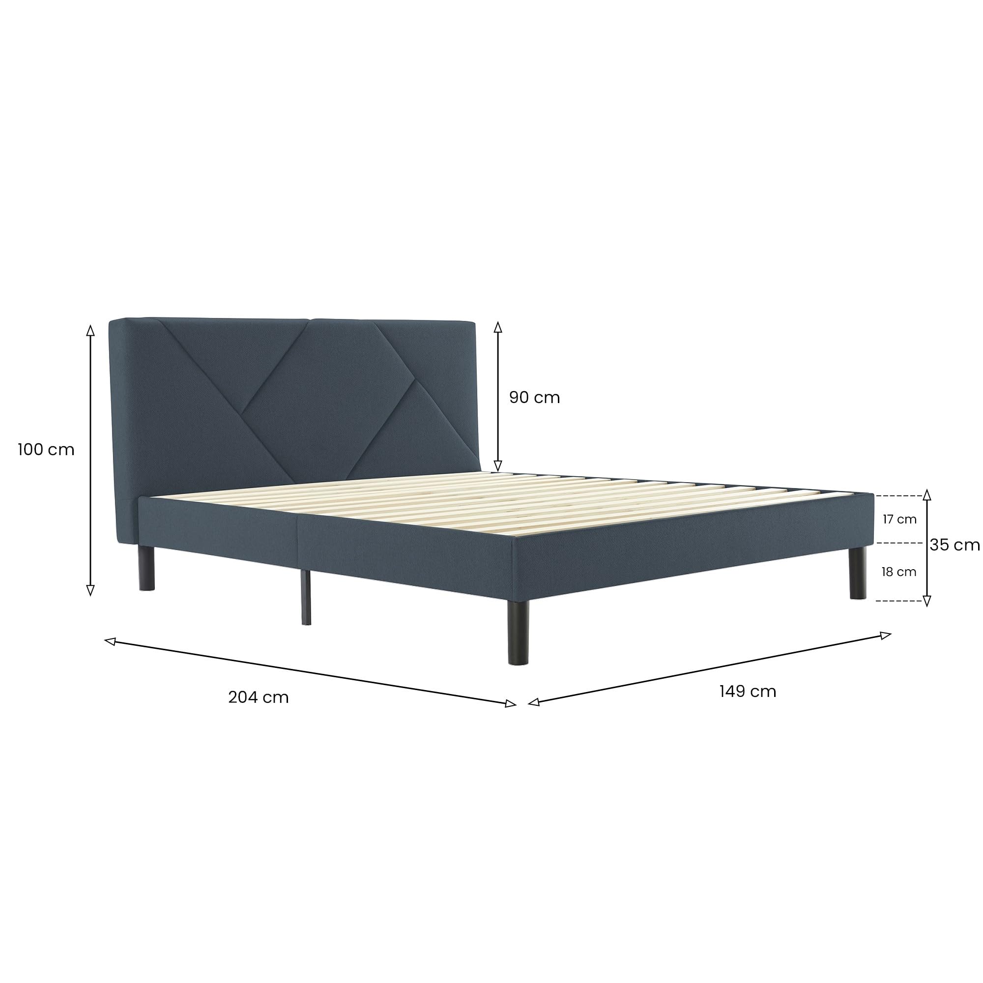 Dmora - Letto alla francese Calitri, Sommier per camera da letto, Giroletto per stanza, Struttura porta materasso, Adatto a materasso Cm 140x190, Blu