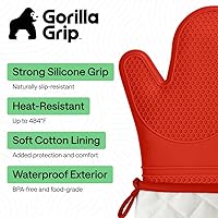 Vista 114 de GORILLA GRIP - Juego de guantes de horno de silicona suave sin BPA, guantes de cocina resistentes al calor e impermeables, forro de algodón grueso