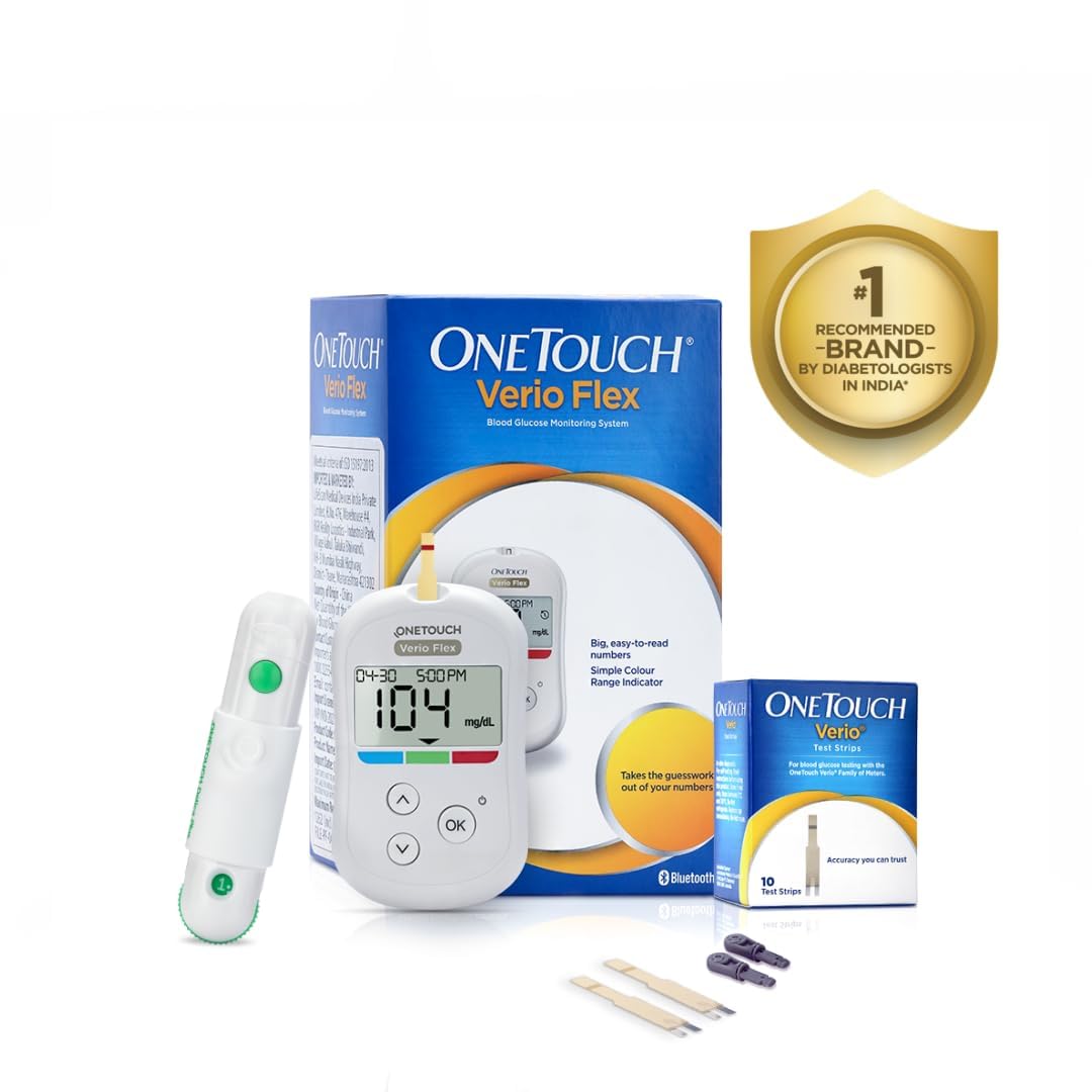 OneTouch Verio Flex glucometer machine|Sync your results with OneTouch Reveal mobile app|Simple & accurate testing of blood sugar levels at home|Global Iconic Brand|