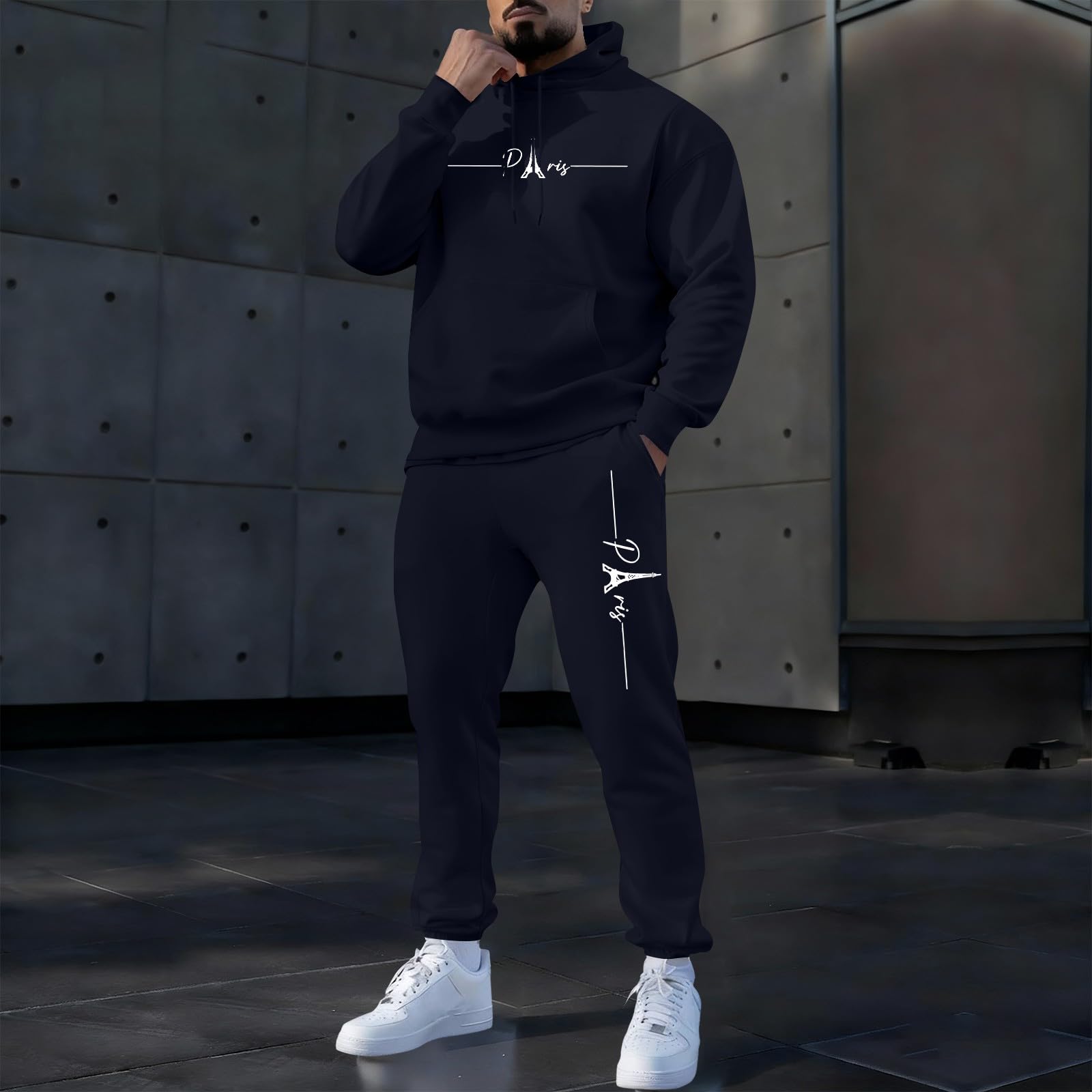 Conjunto completo de chándal con capucha, sudadera y pantalones deportivos