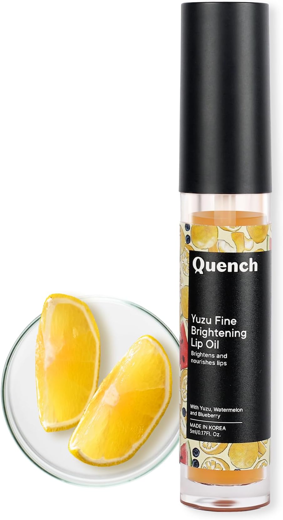 QUENCH BOTANICS Quench Brightening Korean Lip Oil with Yuzu Vitamin C (Transparent) | Reduces Lip Pigmentation & Lightens Dark Lips | Non-Sticky, Non-Greasy Lip Balm | Made in Korea (5ml)