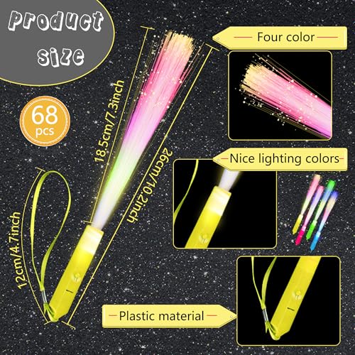 Image of 68 Pcs Neon Fiber Optic Wands Bulk Flashing LED Sticks Light up Wand with 3 Light Modes for Glow Birthday Entertainment Props Party Supplies Carnival Disco (Color Set 2)