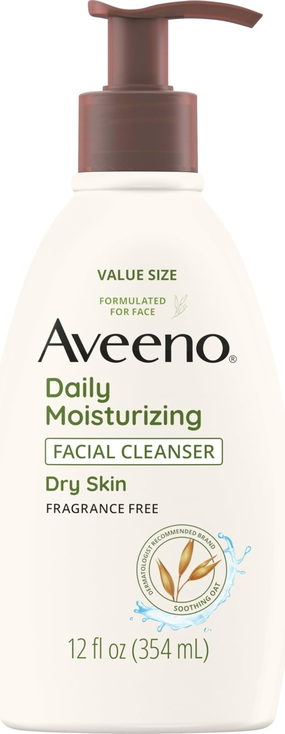 Aveeno Daily Moisturizing Facial Cleanser, Fragrance Free, 12 fl. oz | Gentle Face Cleanser For Dry Skin, Soothing Oat, Removes Dirt Oil and Impurities, Leaves Skin Feeling Soft & Supple