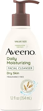 Aveeno Daily Moisturizing Facial Cleanser, Fragrance Free, 12 fl. oz | Gentle Face Cleanser For Dry Skin, Soothing Oat, Removes Dirt Oil and Impurities, Leaves Skin Feeling Soft & Supple