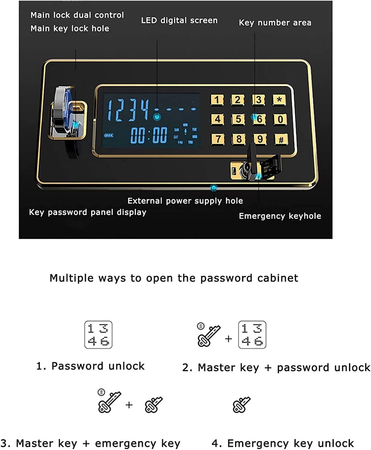 Digital Security Safe Box for Home Office Double Safety Key Lock and Password Safes