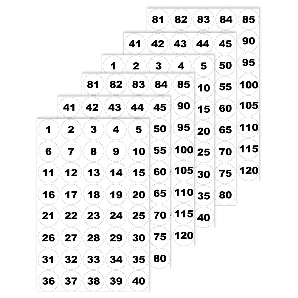 Consecutive Numbering Sticker Waterproof Number Stickers 2 Set of (1 to 120) 25 mm Organizing Round Sequential Number Stickers Packwith®