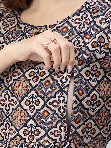 Image of CEE 18 Cotton Rayon A-Line Flaired Maternity Feeding Kurti for Women with Zippers | Pregnancy Dress for Women | Breastfeeding Dress for Women | Nursing Dress for Women Pre and Post Pregnancy