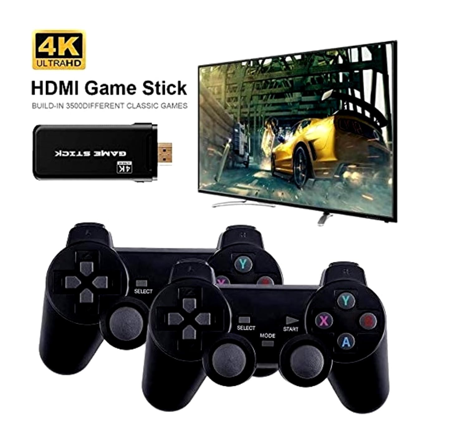 NextTech New 2026 Power-Packed 4K Plug & Play Game Stick 64GB | Retro TV Video Game Console with 10,000+ Built-in Games | Dual 2.4G Wireless Controllers | HDMI Support | Compact Gaming System - Black 4