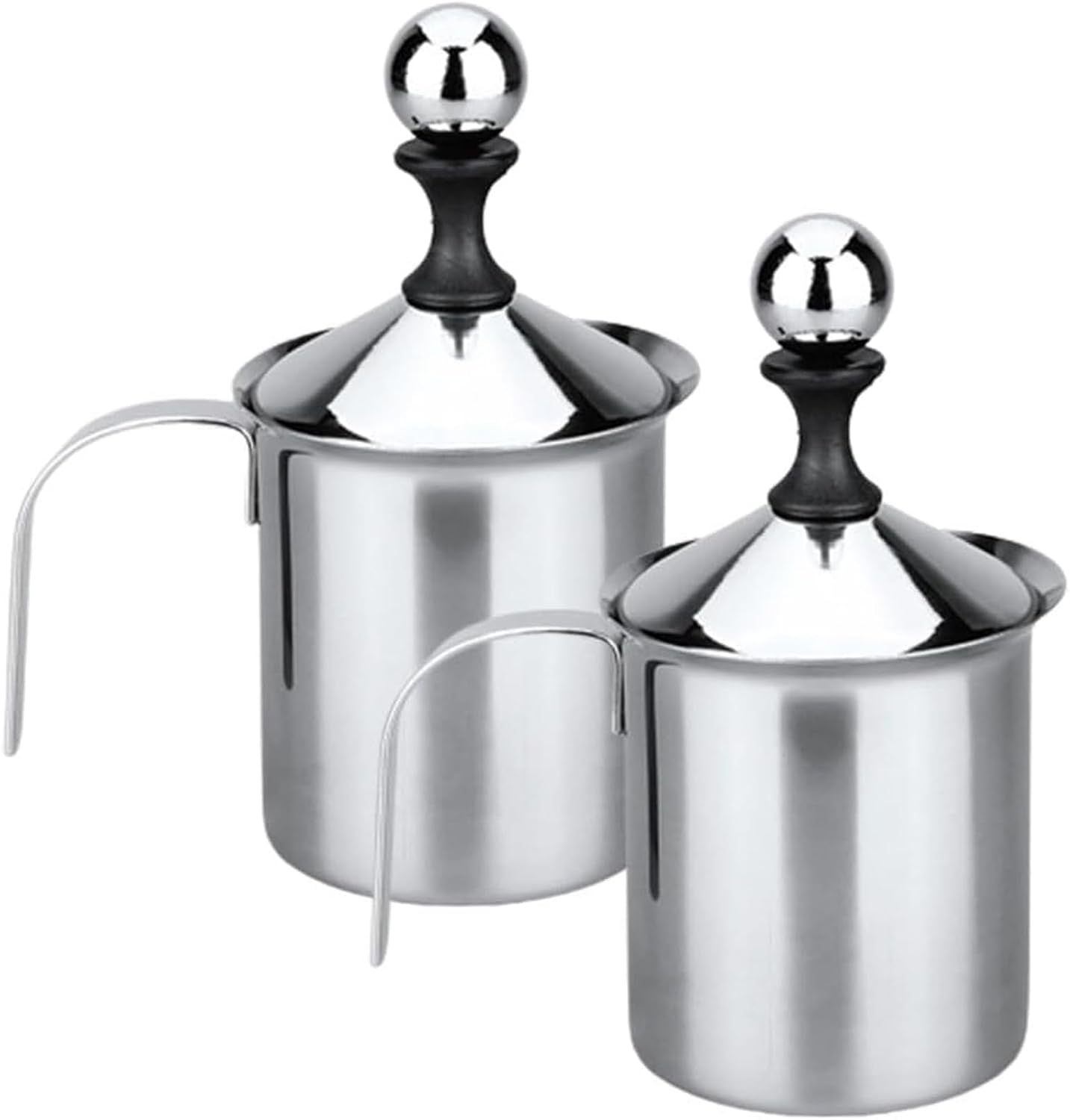 2pcs Milk Frother, Manual Double-Layered Milk Foam Maker, Stainless Steel Hand Milk Frother, Handheld Milk Frothing Pitcher for Hot Chocolate Coffee Latte Cappuccino (silver 400ml*2)