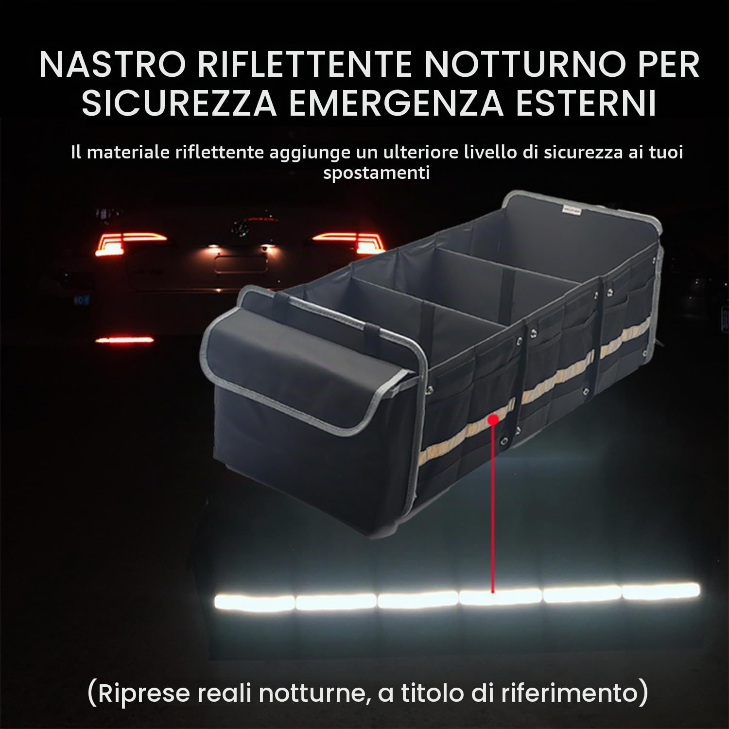 Organizer Bagagliaio Auto,Organizer Per Bagagliaio,Organizer Baule Auto Pieghevole Con Cinque Scomparti,Cinghie Di Sicurezza Regolabili,Coperchio Rimovibile,Fondo Antiscivolo(Nero,Extra Grande)
