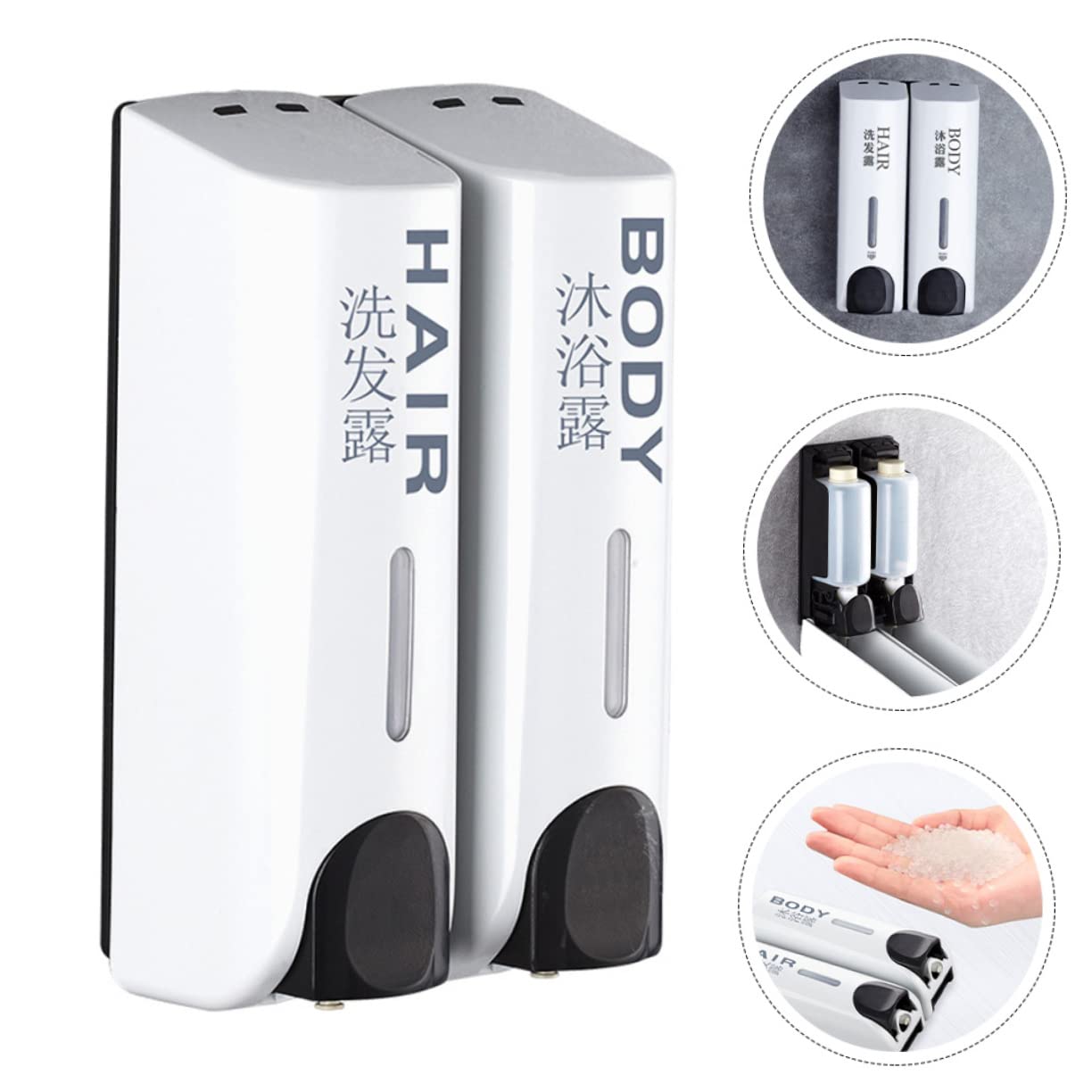 Dispensador De Jabón De Pared Sin Perforación Doble Cabezal, Plástico Blanco, Bomba Manual, para Baño y Cocina, Uso Doméstico y Hotel, Recargable y Práctico