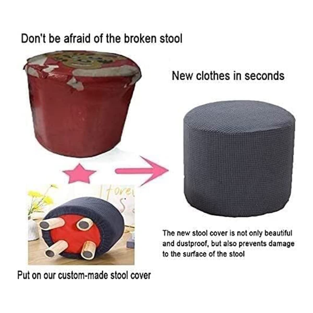 Copertura Elastica Per Pouf Rotondo - Universale, Taglie S/M/L/XL, Tessuto Elasticizzato, Beige