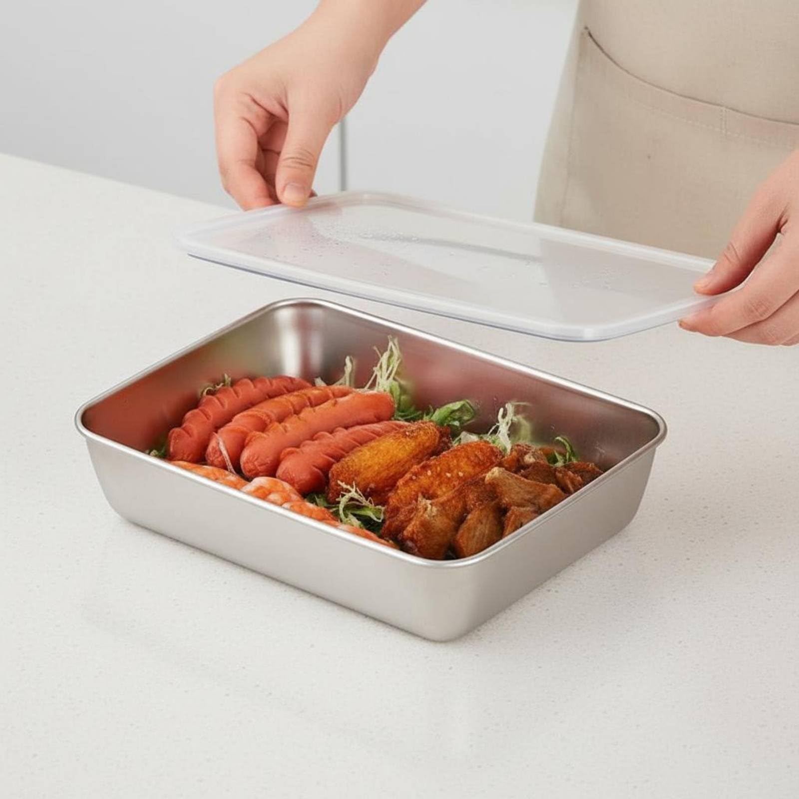 Bandeja Rectangular de Acero Inoxidable Resistente a la Corrosión Bandeja Profunda de Acero Multiusos para Cocina, 45x35x15cm, Lavabo Profundo