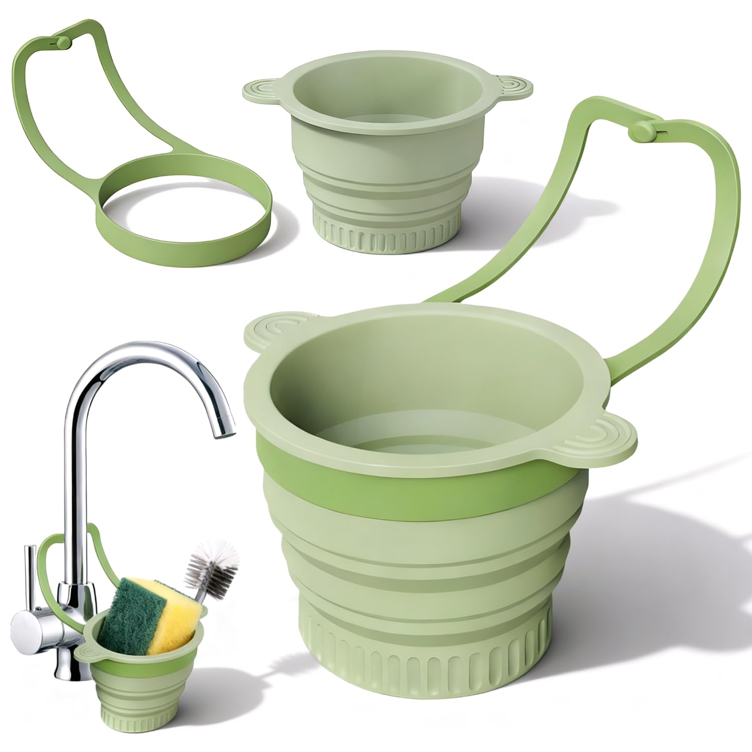 Pieghevole Cestello di Scarico per Lavello da Cucina, Cestello Filtro per Lavandino in Silicone, Rimovibile da Appendere, per Filtrare i Residui di Cibo e Prevenire L'Intasamento del Lavello (Verde)