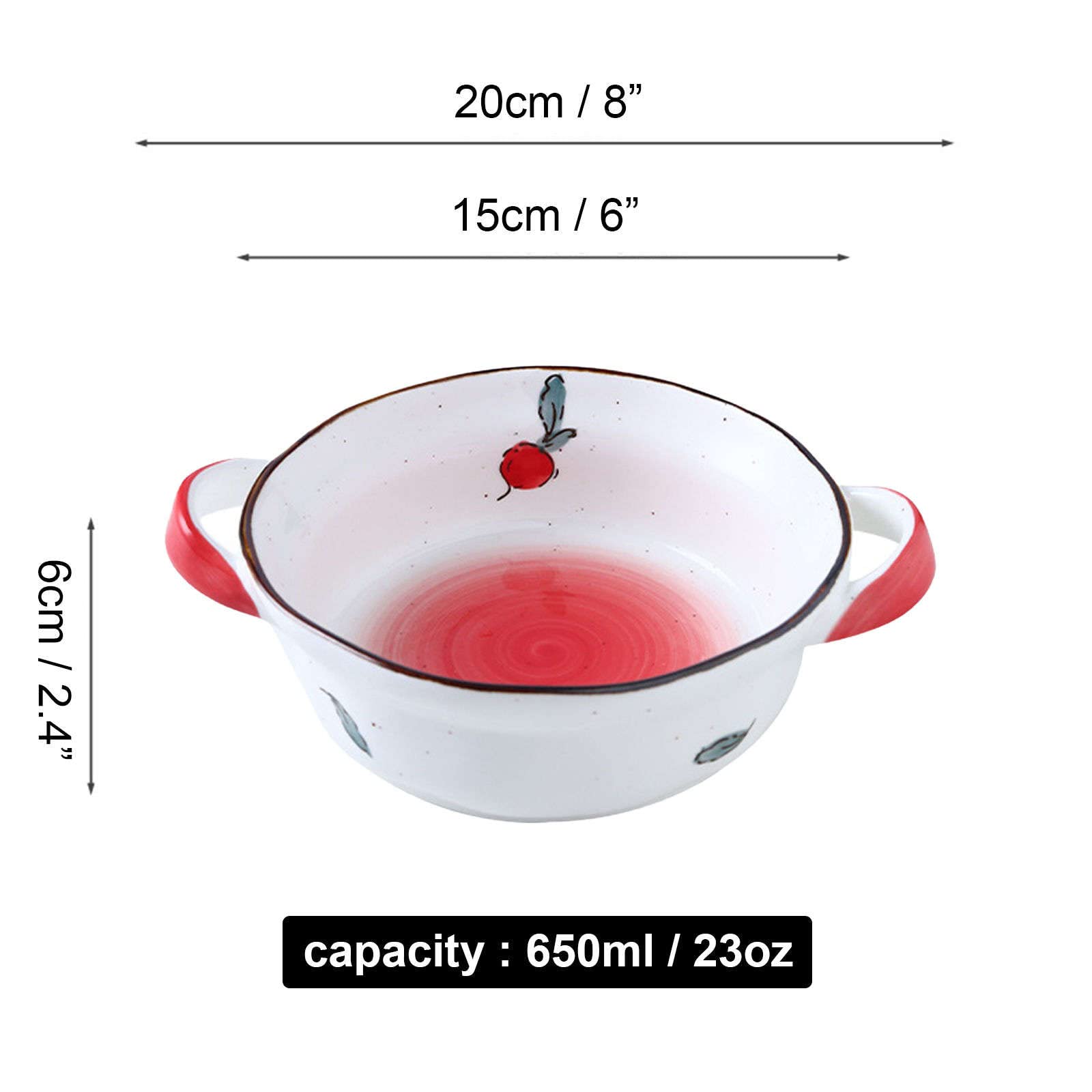 Bol à Salade, Bols À Soupe, Bol En Céramique Avec Poignée, Bol À Ramen En Céramique, Grand Bol À Riz, Bol À Nouilles Udon, Bol À Soupe Passe Au Micro-Ondes-rose-20x15x6cm, 650ml ( Color : Blueberry ,