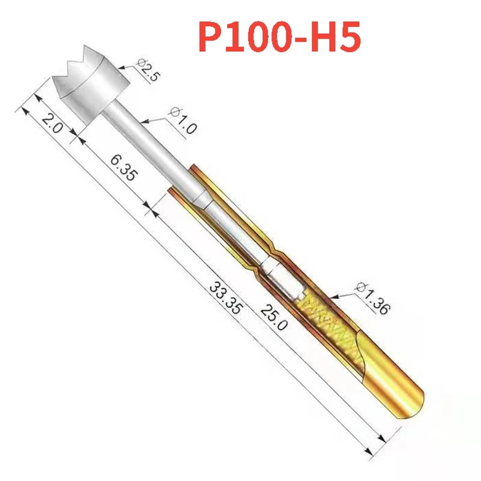 100PCS/Pack P100-H5 Plum Blossom Head 2.5mm Spring Test Probe Length 33.35mm for Testing Circuit Boards