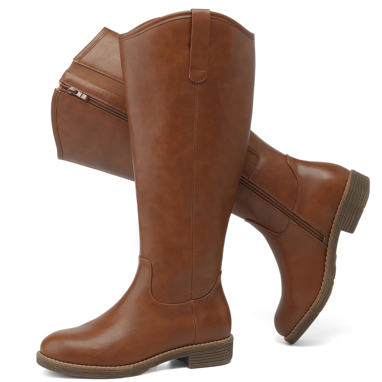 LuoikaWomen's Extra Wide Calf Knee High Boots, Wide Width Cowboy Boots Low Heel Side Zipper Western Cowgirl Boots.