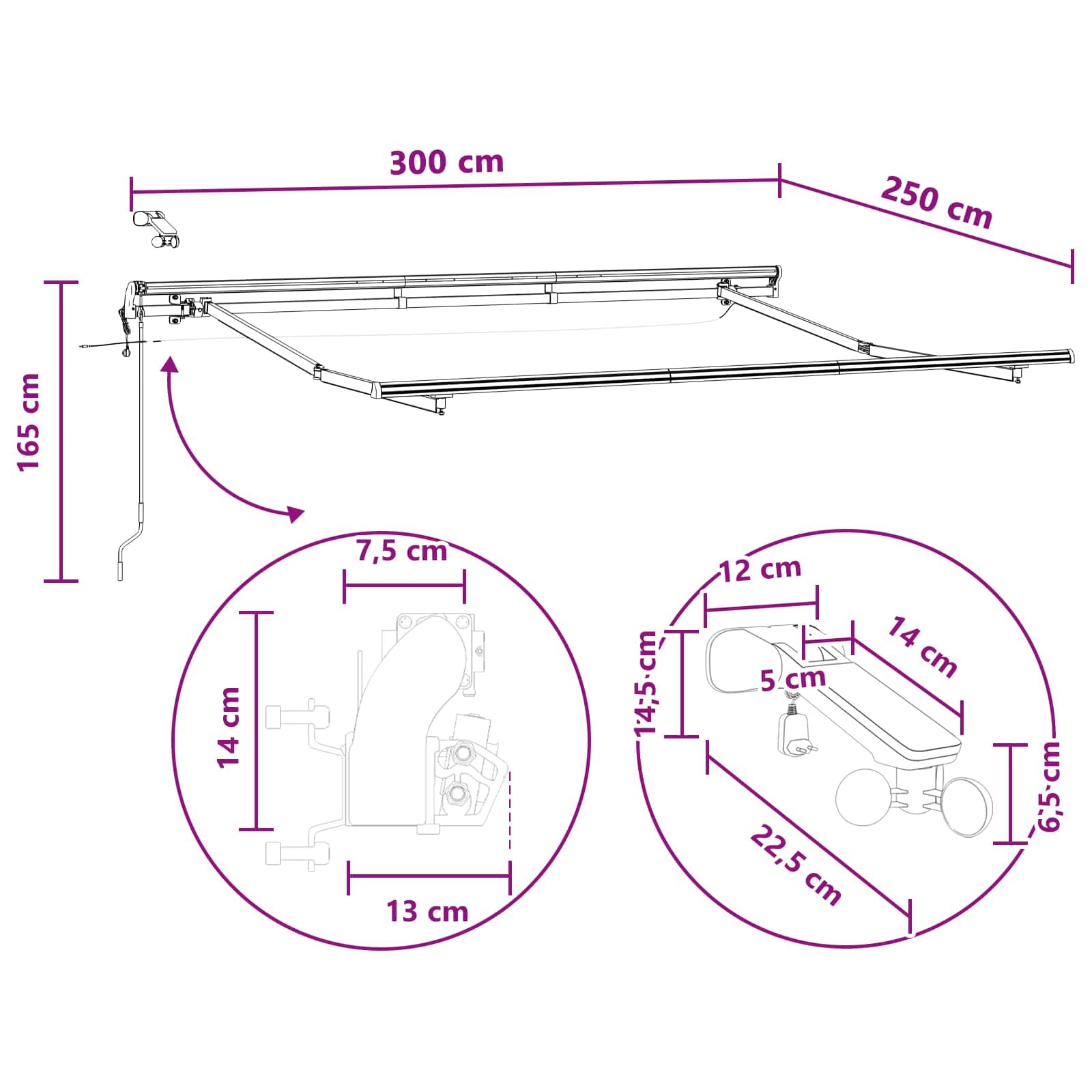 Toldo eléctrico extensible con iluminación LED y sensor meteorológico, marco de aluminio, 270 g/m², brazo articulado para terraza, balcón, jardín, protección solar y protección contra la