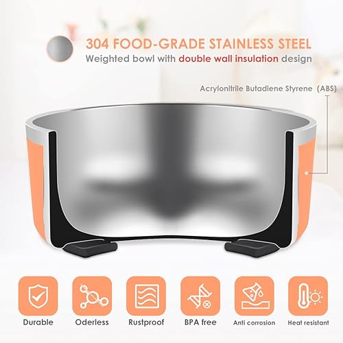 Miniatura 5 de Cuenco para perros para comida y agua, cuenco de alimentación de mascotas de acero inoxidable de 40 onzas, duradero, antideslizante, con aislamiento