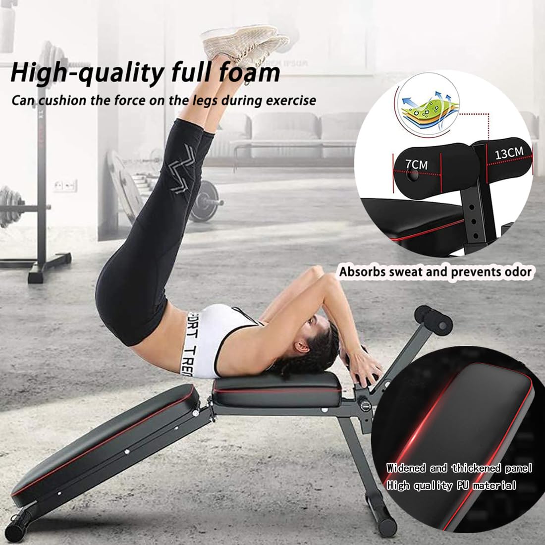 Banco Musculación Plegable,Banco De Pesas Con Extensión Y Flexión De Piernas ，Banco De Musculacion - 5 Niveles De Inclinación/declinación, Para Gimnasio En Casa, Capacidad De 200 Kg