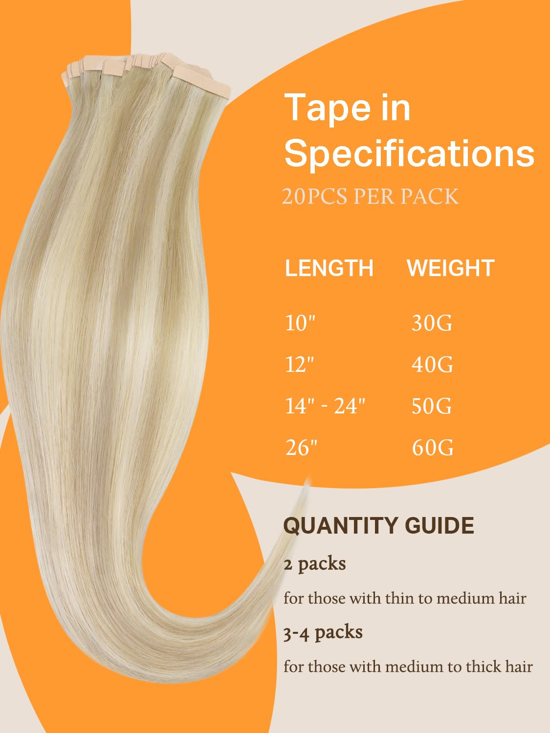 DOORES Tape in Hair Extensions Real Human Hair, Dark Blonde Highlighted Bleach Blonde 14 Inch 50g 20pcs - Image 4