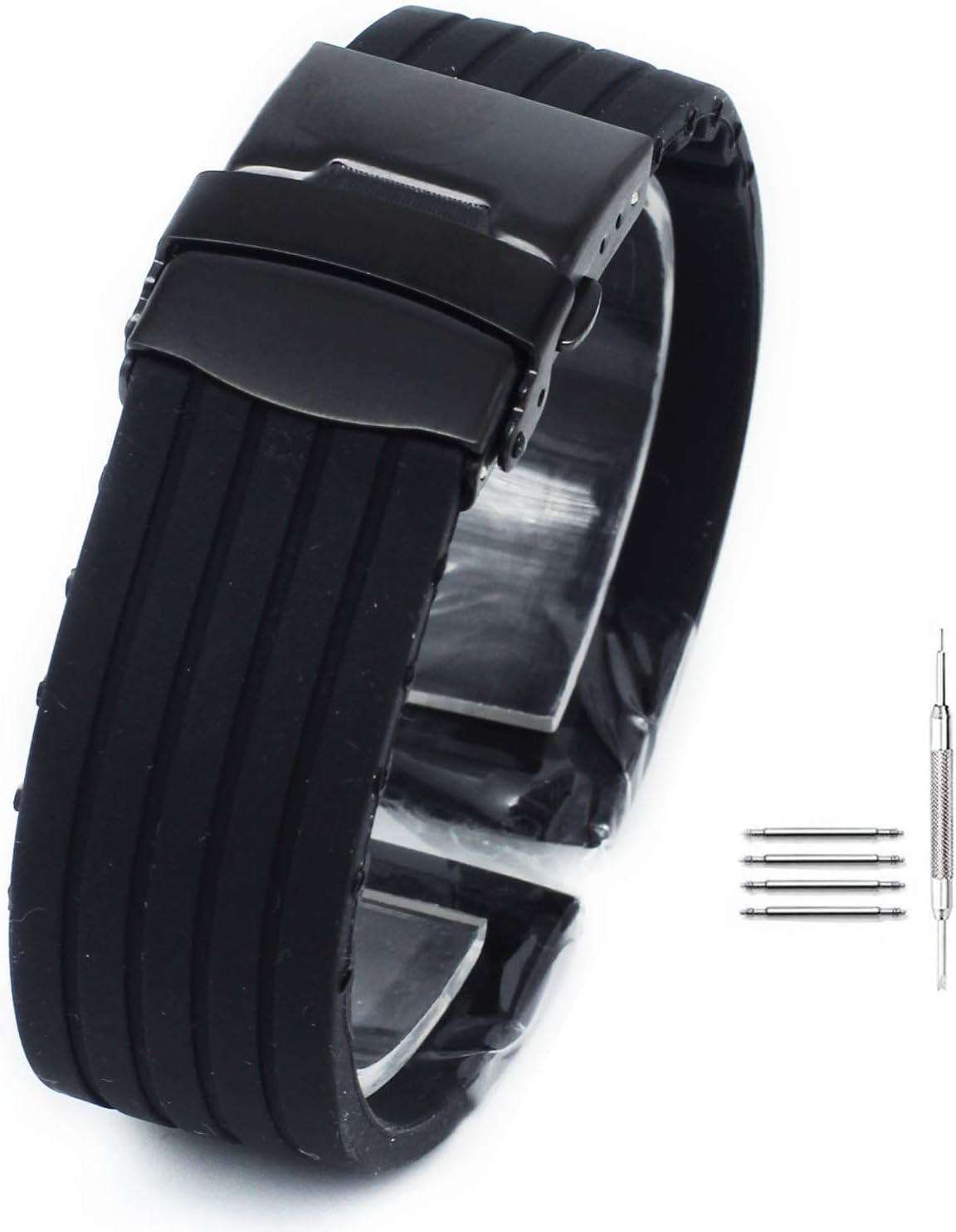 Silicone Rubber Stripe Waterproof Watch Band Strap Bracelet Buckle Clasp For Men Women 18mm/20mm/22mm/24mm