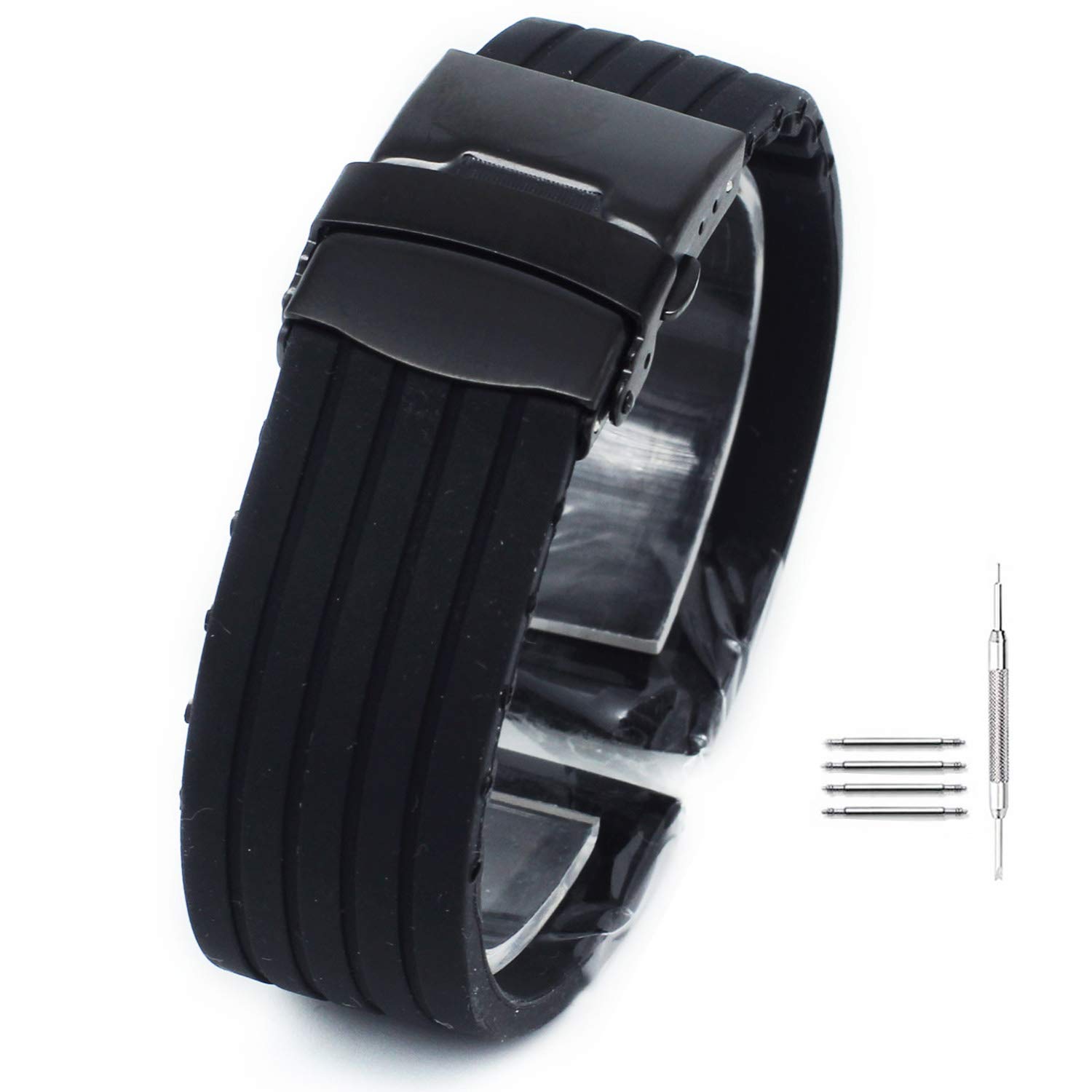 Silicone Rubber Stripe Waterproof Watch Band Strap Bracelet Buckle Clasp For Men Women 18mm/20mm/22mm/24mm